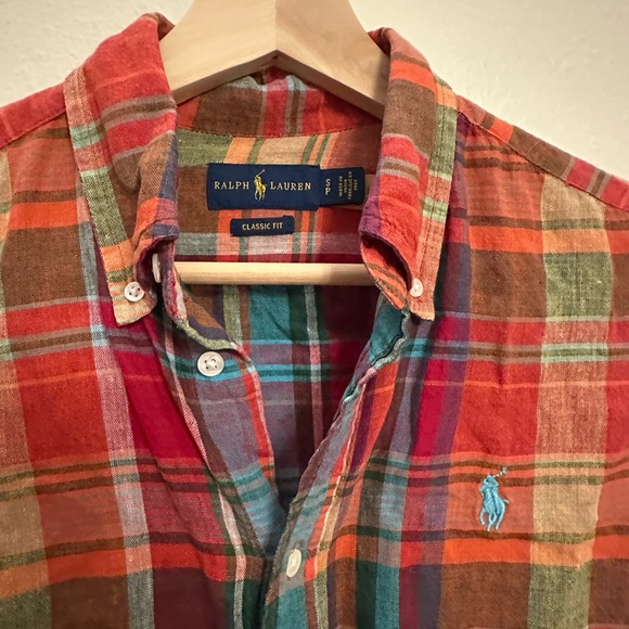 Ralph Lauren Vibrant Plaid Button-Down Shirt 100% Linen size S - Picture 2 of 7